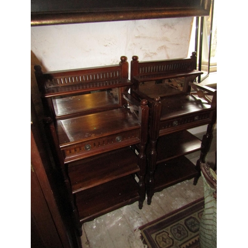 1085 - Pair of Solid Mahogany Side Cabinets with Mirror above Single Drawers Open Shelves Below Each Approx... 