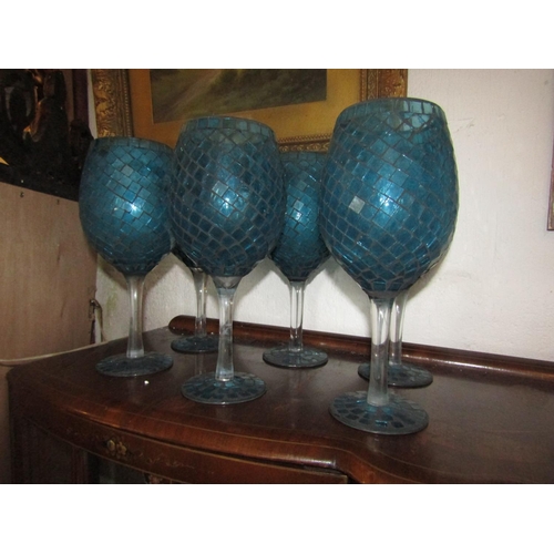 1086 - Set of Six Large Designer Turquoise Set Glasses Each Approximately 12 Inches High