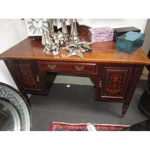 1100 - Victorian Marquetry Decorated Side Table with Center Drawer and Two Side Cupboard Doors Approximatel... 