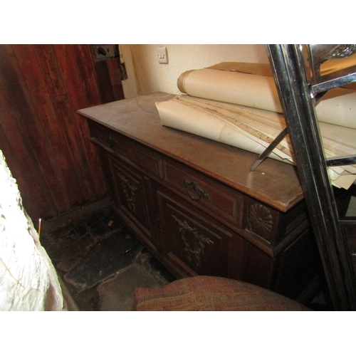 1102 - Antique Oak Side Cabinet Approximately 4ft Wide