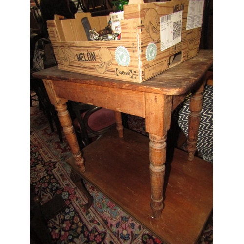 1115 - Victorian Pine Low Side Table on Turned Supports Approximately 26 Inches High x 22 Inches Wide