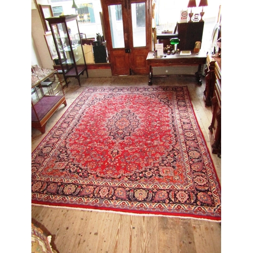 254 - Persian Navy and Burgundy Ground Pure Wool Rug with Central Medallion Motif Decoration with Pattern ... 