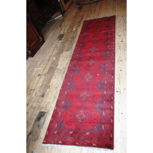 257 - Persian Pure Wool Runner Dark Burgundy Ground Approximately 10ft Long