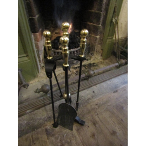 261 - Cast Brass Mounted Four Part and Fire Set with Integral Stand