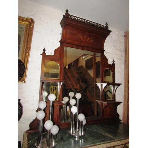 270 - Victorian Rosewood and Satinwood Decorated Overmantle Mirror of Large Size Approximately 4ft 6 Inche... 