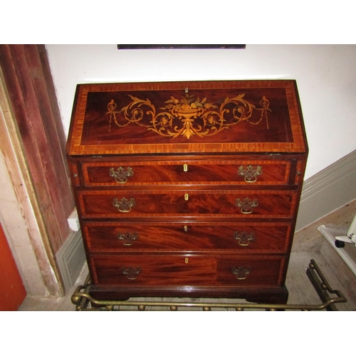 276 - George III Figured Mahogany Marquetry Decorated Forefront Bureau with Fitted Interior above Four Lon... 
