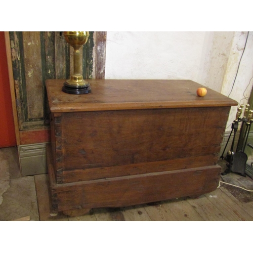 281 - Early Pine Trunk with Side Carry Handles and Original Wheels Lift Up Top Approximately 38 Inches Wid... 
