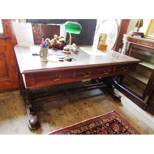 282 - Irish William IV Three Drawer Library Table with Inset Leather Surface above Shaped End Supports App... 