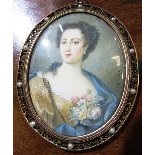 78 - George III Portrait Miniature with Seed Decorated Frame Approximately 4 Inches High