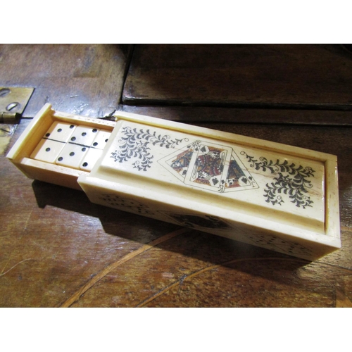 82 - Carved Dominoes Case Complete with Contents Approximately 5 Inches Wide