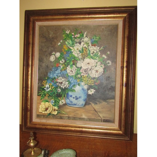 96 - Still Life Oil on Canvas Signed Indistinctly contained within Gilded Frame Approximately 24 Inches H... 