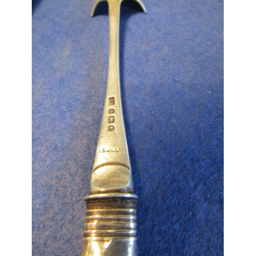 35 - Antique Solid Silver Stilton Cheese Scoop with Mother of Pearl Handle and Hallmarks to Verso