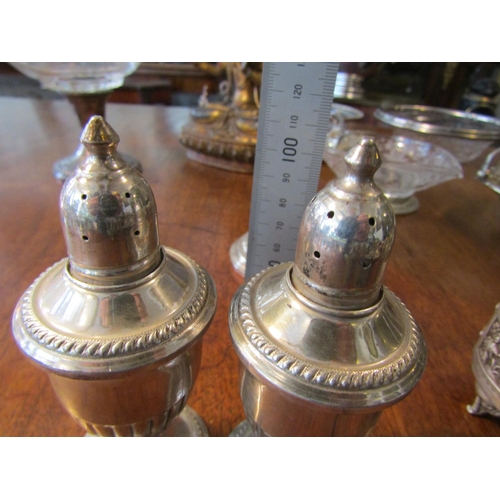 40 - Pair of Antique Pedestal Form Solid Silver Salt and Peppers with Beaded Decoration