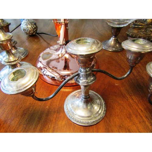 41 - Pair of Antique Solid Silver Three Sconce Table Candelabra Each Approximately 11 Inches Wide