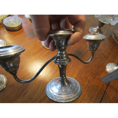 41 - Pair of Antique Solid Silver Three Sconce Table Candelabra Each Approximately 11 Inches Wide