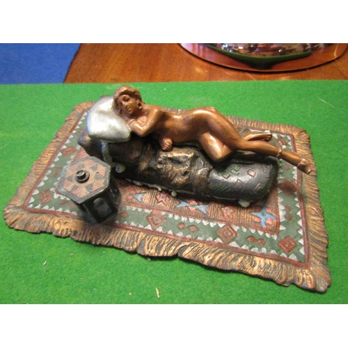 508 - Austrian Cold Painted Bronze Figure of Reclining Nude Resting on Rug Approximately 8 Inches Wide