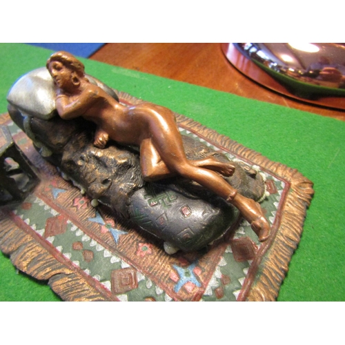 508 - Austrian Cold Painted Bronze Figure of Reclining Nude Resting on Rug Approximately 8 Inches Wide