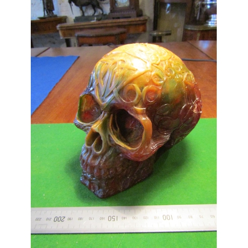 509 - Unusual Carved Skull Memento Morai with Stylised Engraved Decoration to Entire