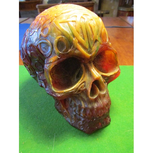 509 - Unusual Carved Skull Memento Morai with Stylised Engraved Decoration to Entire