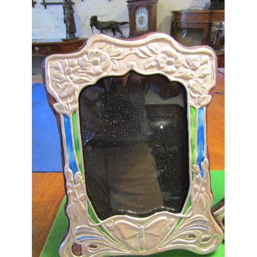 514 - Pair of Solid Silver Enamel Decorated Shaped Form Photograph Frames Each Approximately 8 Inches High... 