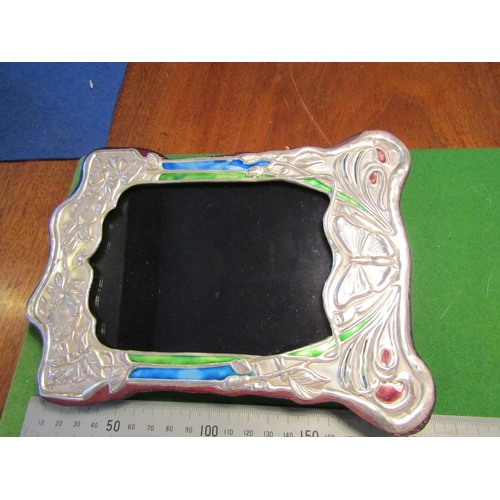 514 - Pair of Solid Silver Enamel Decorated Shaped Form Photograph Frames Each Approximately 8 Inches High... 