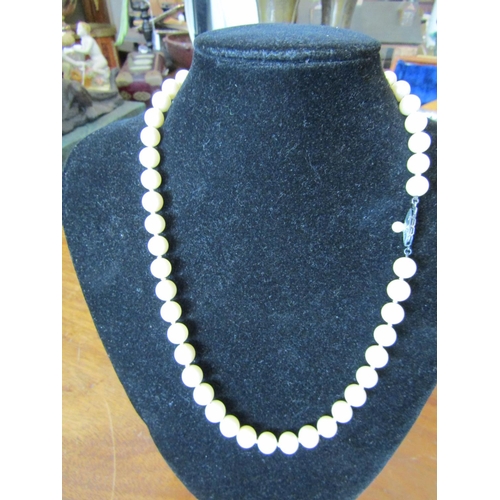 517 - Ladies Pearl Necklace of Good Hue and Colour with Seed Pearl Decorated Silver Clasp