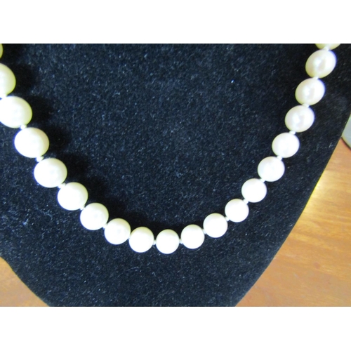 517 - Ladies Pearl Necklace of Good Hue and Colour with Seed Pearl Decorated Silver Clasp