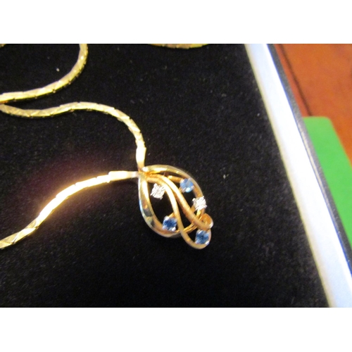 52 - Ceylon Sapphire and Diamond Decorated Entwined Leaf Motif Ladies Pendant Necklace 9 Carat Gold Mount... 