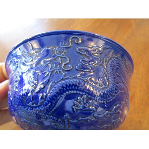 520 - Dragon Motif Decorated Chinese Bowl of Good Form Deep Blue Ground Signed with Chinese Characters to ... 