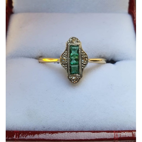 532 - Platinum Mounted and 18 Carat Gold Set Princess Cut Ladies Emerald and Diamond Ring Three Emeralds S... 