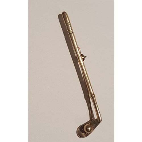 538 - Golf Motif 9 Carat Gold Bar Brooch