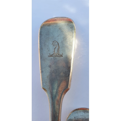 540 - Pair of Serving Spoons Dated 1867 Solid Silver with Ancestral Crest