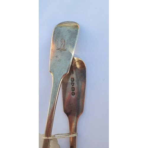 540 - Pair of Serving Spoons Dated 1867 Solid Silver with Ancestral Crest