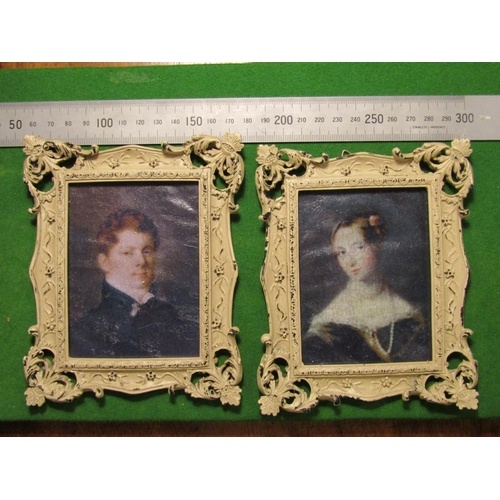 3771 - Pair of Portrait Miniatures Contained within Swept Corner Frames Each Approximately 5 Inches High