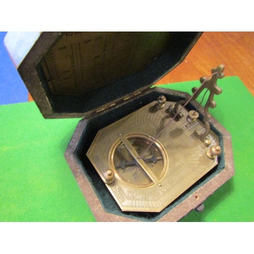 4901 - Sundial Compass Contained within Canted Corner Hardwood Case Original Condition with Further Inset B... 