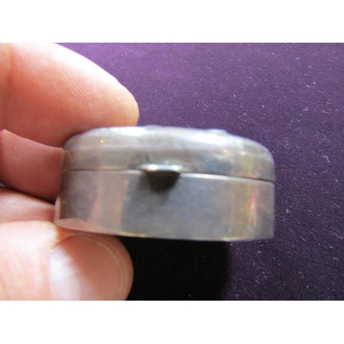 112 - Solid Silver Pill Box Oval Form Embossed Decoration to Hinged Cover Approximately 3 Inches Wide