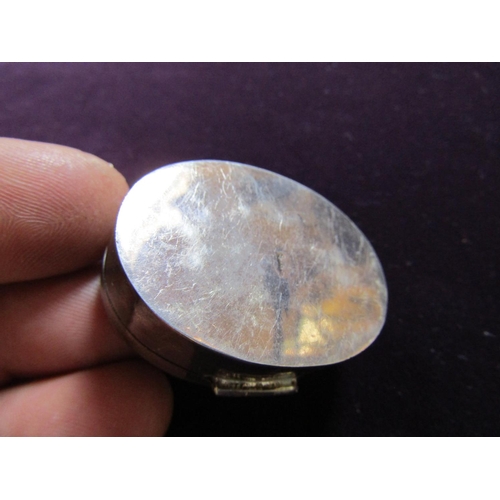 112 - Solid Silver Pill Box Oval Form Embossed Decoration to Hinged Cover Approximately 3 Inches Wide