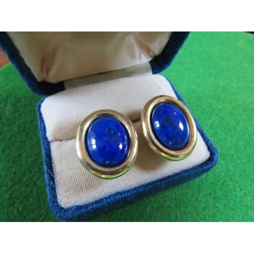 114 - Pair of 14 Carat Yellow Gold Mounted Lapis Lazuli Cabochon Cut Ladies Earrings of Good Colour