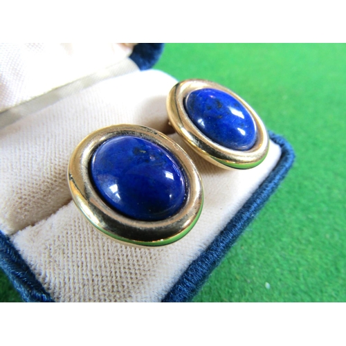 114 - Pair of 14 Carat Yellow Gold Mounted Lapis Lazuli Cabochon Cut Ladies Earrings of Good Colour