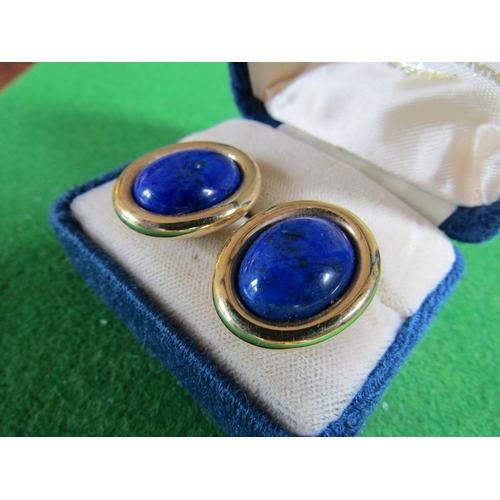 114 - Pair of 14 Carat Yellow Gold Mounted Lapis Lazuli Cabochon Cut Ladies Earrings of Good Colour