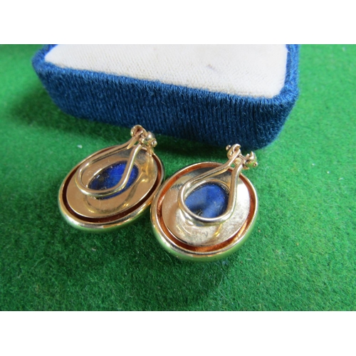 114 - Pair of 14 Carat Yellow Gold Mounted Lapis Lazuli Cabochon Cut Ladies Earrings of Good Colour