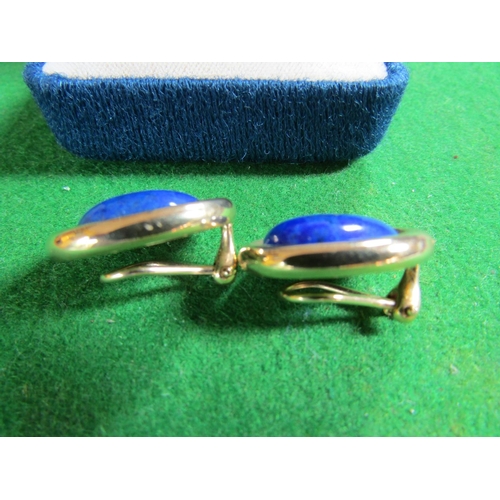 114 - Pair of 14 Carat Yellow Gold Mounted Lapis Lazuli Cabochon Cut Ladies Earrings of Good Colour