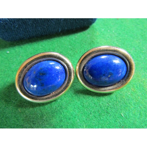 114 - Pair of 14 Carat Yellow Gold Mounted Lapis Lazuli Cabochon Cut Ladies Earrings of Good Colour