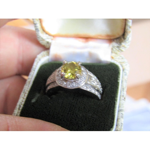 5 - Diamond and Yellow Centre Stone Cluster Dress Ring Possibly Yellow Sapphire Central Rounded Cut Surr... 