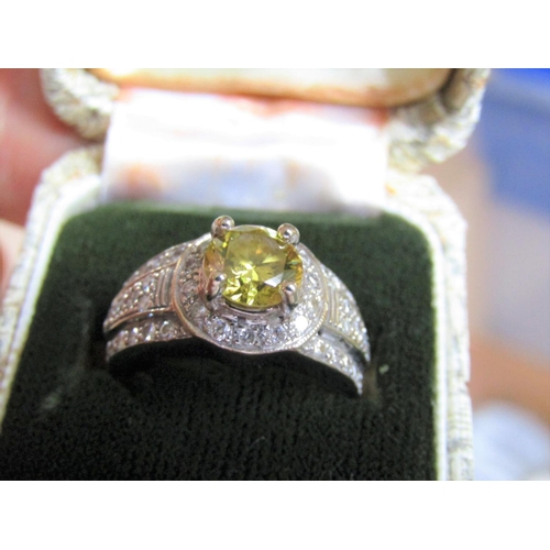 5 - Diamond and Yellow Centre Stone Cluster Dress Ring Possibly Yellow Sapphire Central Rounded Cut Surr... 