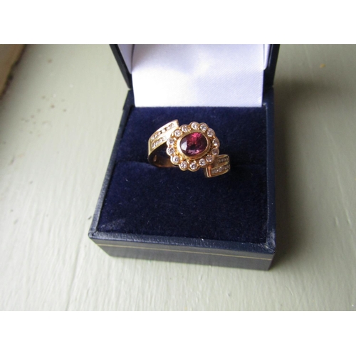 63 - 18 Carat Gold Ruby and Diamond Ladies Ring of Attractive Colour Ring Size O