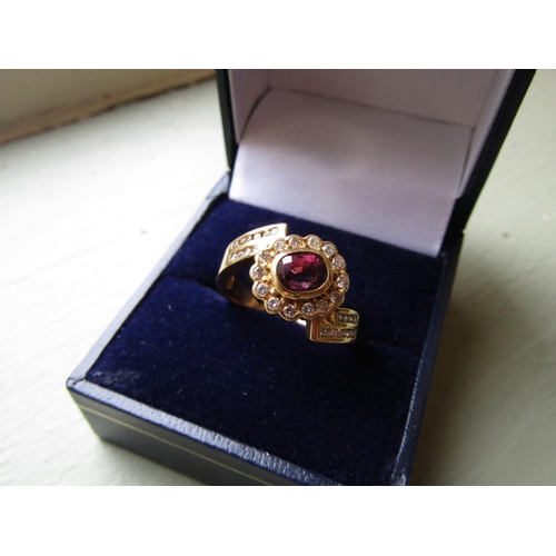 63 - 18 Carat Gold Ruby and Diamond Ladies Ring of Attractive Colour Ring Size O