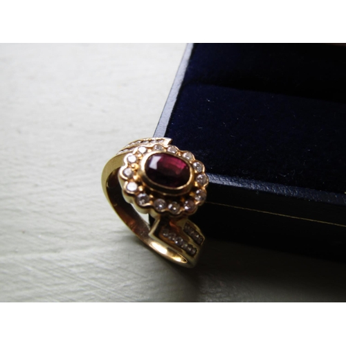 63 - 18 Carat Gold Ruby and Diamond Ladies Ring of Attractive Colour Ring Size O