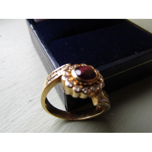 63 - 18 Carat Gold Ruby and Diamond Ladies Ring of Attractive Colour Ring Size O