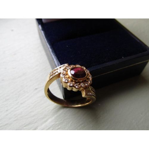 63 - 18 Carat Gold Ruby and Diamond Ladies Ring of Attractive Colour Ring Size O